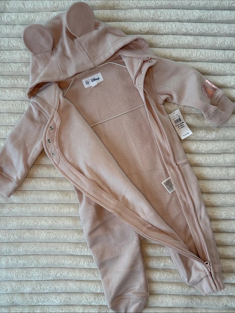 GAP Light Pink Hooded Baby One-Piece Romper with Mouse Ears